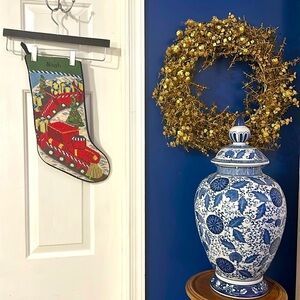 Wool Lands’ End Needlepoint Christmas Santa Tree Train Personalized Noah